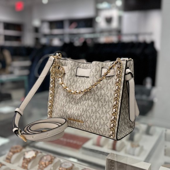 Michael Kors MINA Small Belted Chain Shoulder Crossbody Bag MK Light Cream Multi - Picture 4 of 12